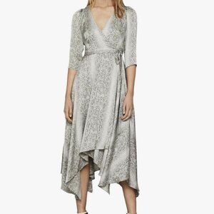 BCBGMAXAZRIA WRAP DRESS, Three-Quarter Sleeve/ SIZE: MEDIUM/ COLOR: GREY